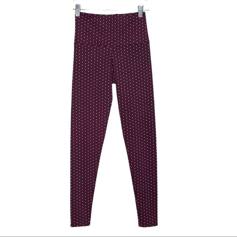 Onzie Pants Women XS Purple White Polka Dot Hot Yoga Leggings Mid‎ Rise Workout